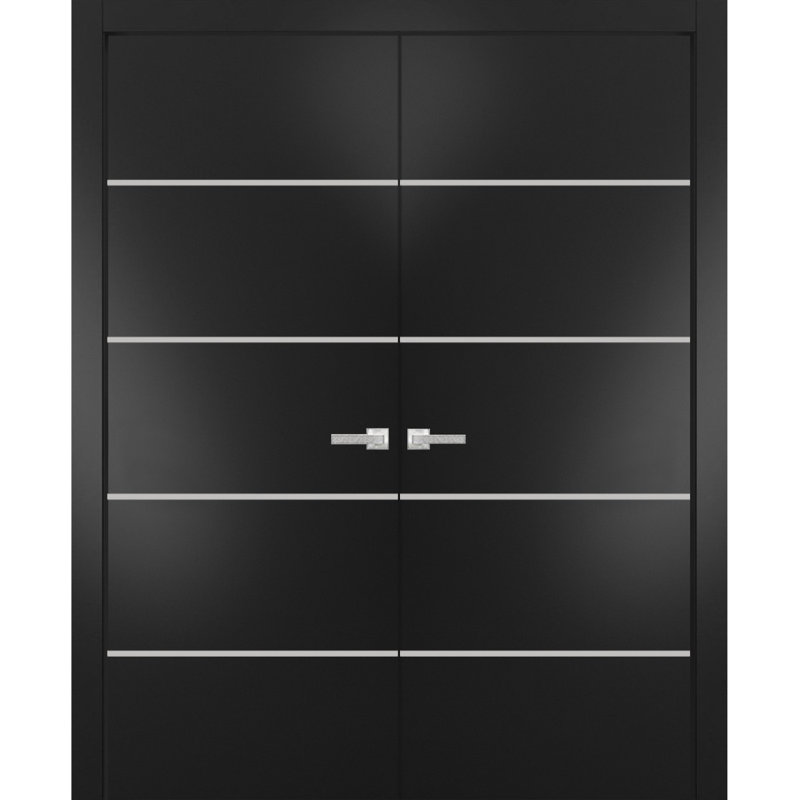 Portes françaises en bois massif massif, 84 po x 96 po, Noir mat
