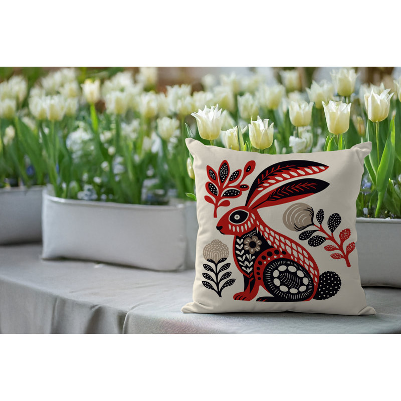 Coussin intérieur / extérieur Timi Rabbit, Rouge, Carré 15 po