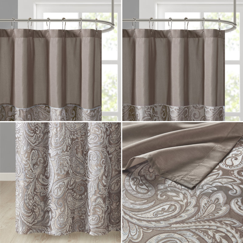 Charlotte Blue and Brown Jacquard Paisley Shower Curtain
