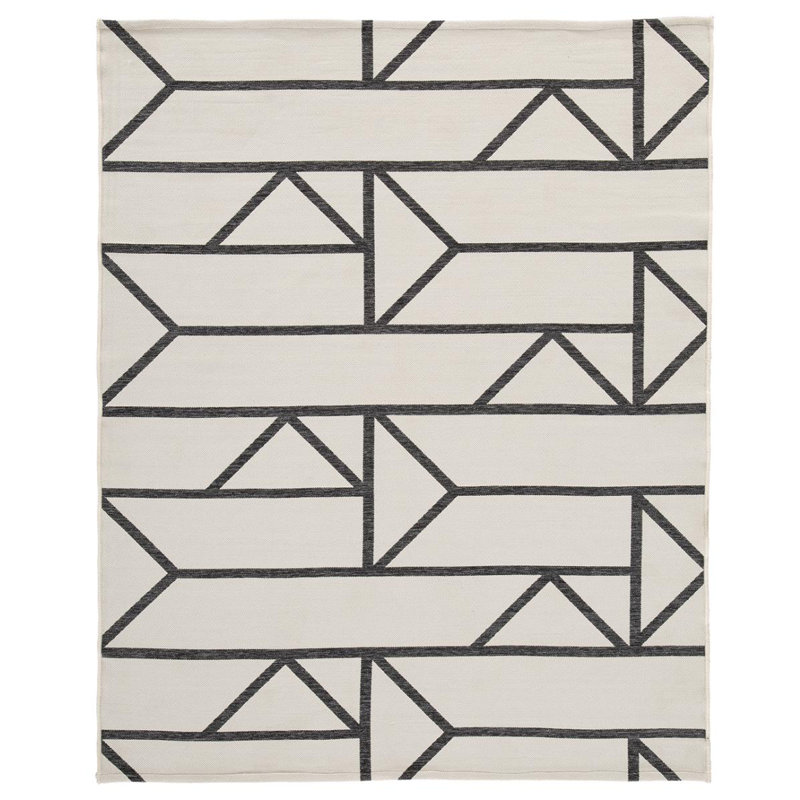 Tapis d’intérieur/extérieur géométrique ivoire Moncada, Rectangle 5 pi x 7 pi