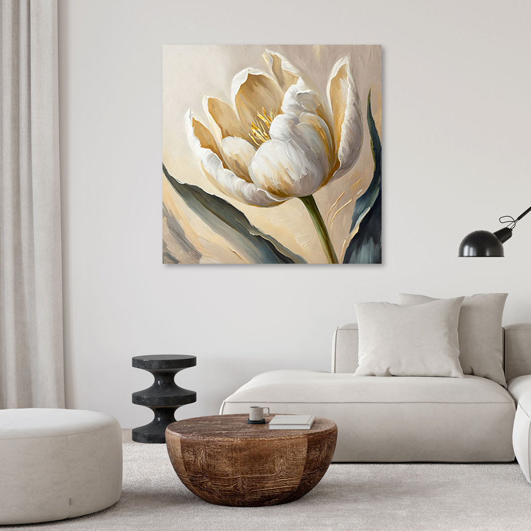 Leinwanddruck, Tulpenblüten Beige gemalt - Druck