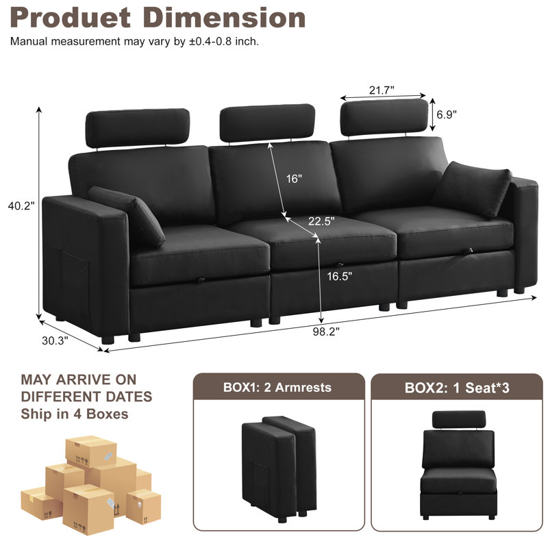Upholstered Sofa, 3, Black Chenille