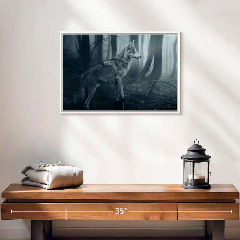 Loup gris, Cadre flottant blanc, 19 po x 13 po