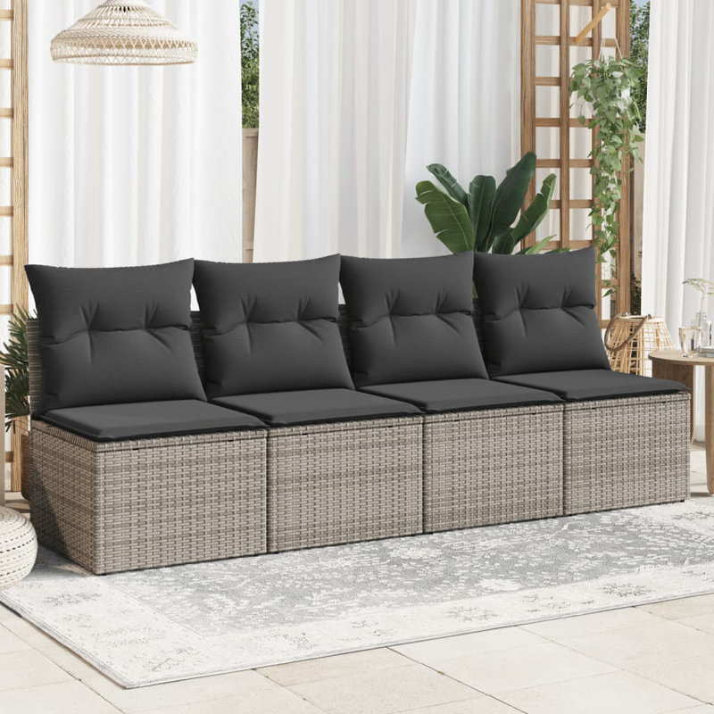  Garden Sofa Grey Poly Rattan 4-Seater Adjustable Feet