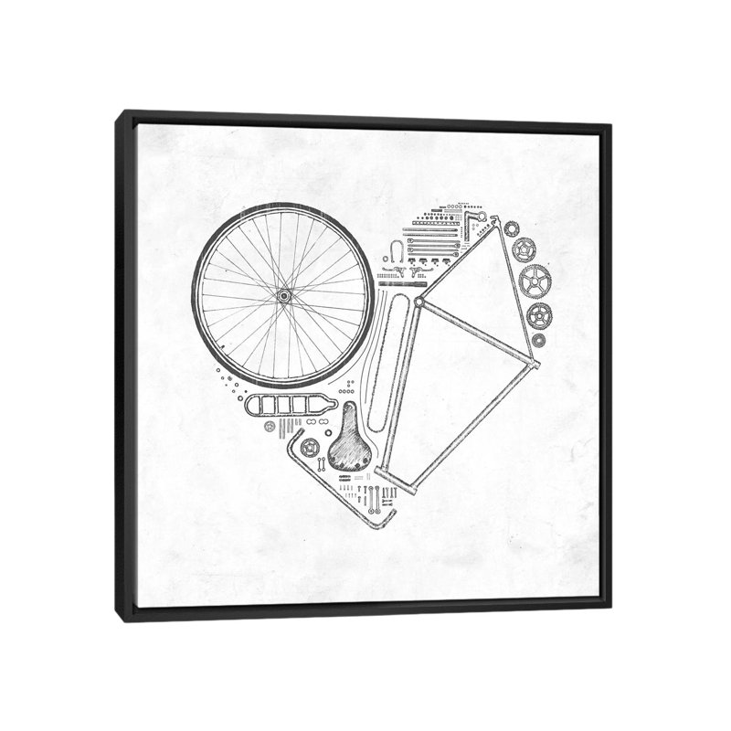 « love bike », impression sur toile tendue, H 18 po x l 18 po x P 1,5 po, Toile avec cadre noir, Pas de tapis