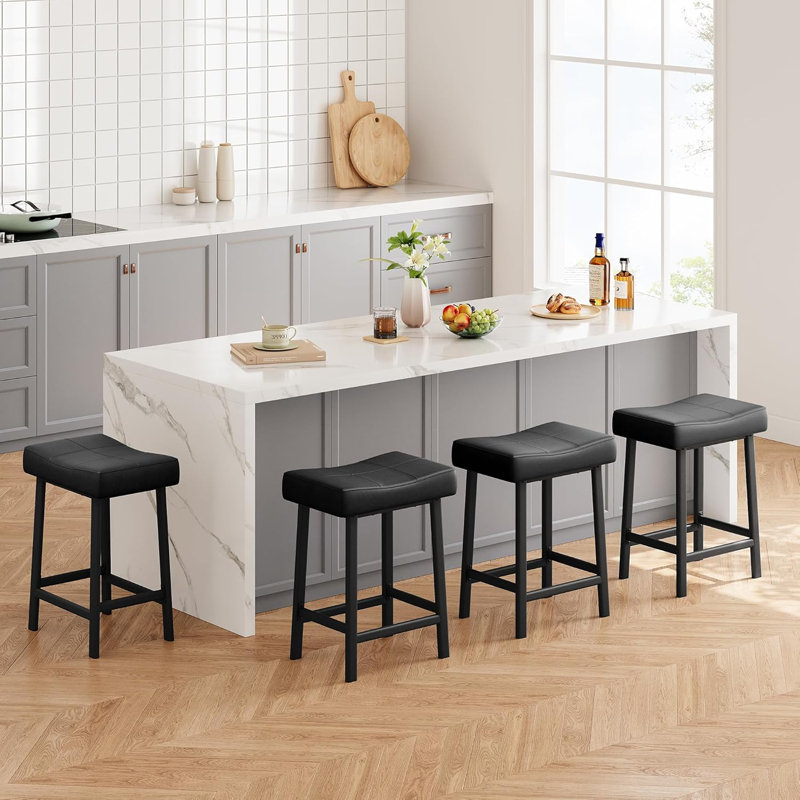 Bar Stools Set of 4, 24" Counter Height Upholstered Padded Barstools with Curved Surface