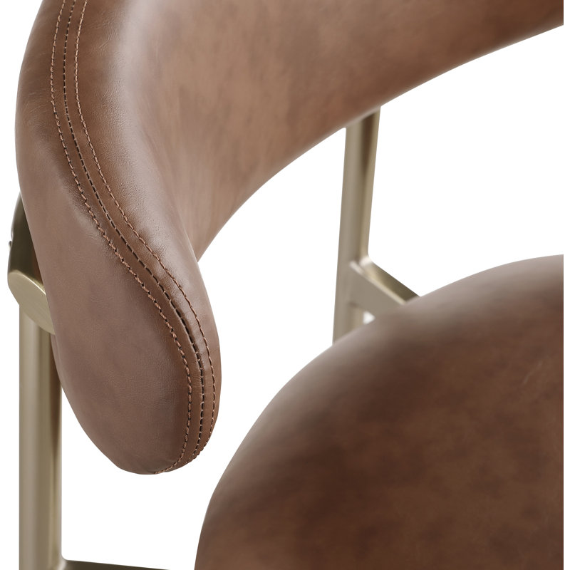 Tabouret de comptoir Lupita, Or brossé, Cuir brun végétalien