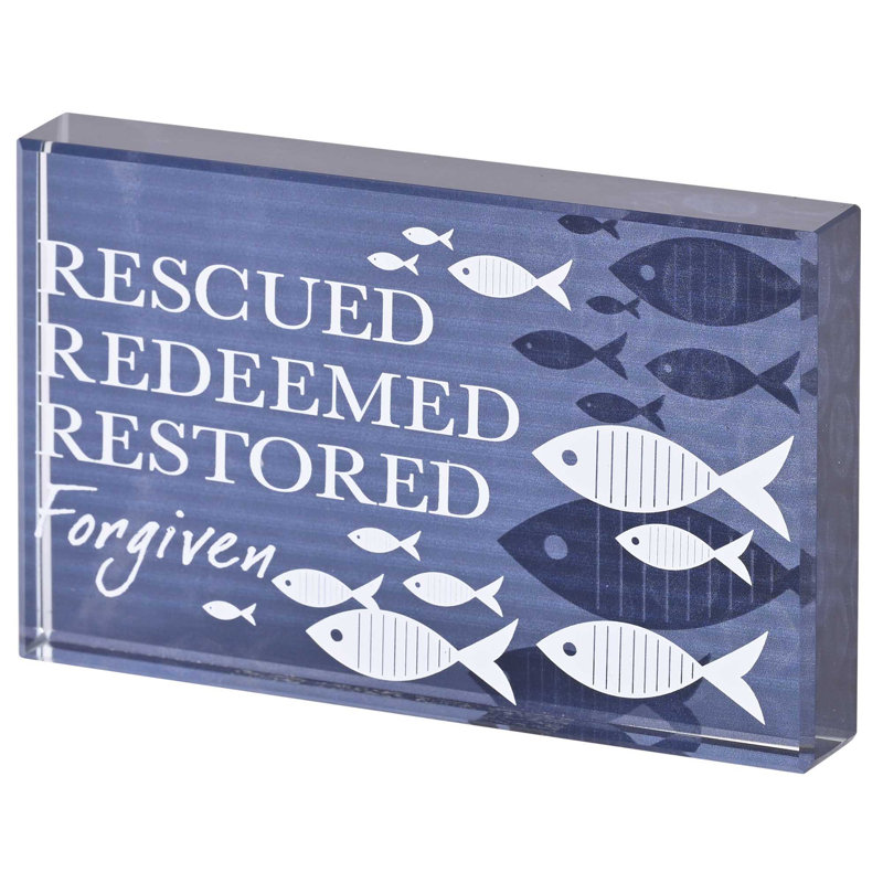 Tabletop Glass Plaque Fish Rescued Blue