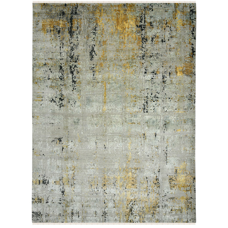 Tapis gris en laine noué à la main Annastaziah, Rectangle 8 pi x 10 pi