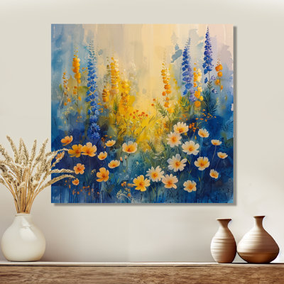 Jardin jaune, bleu, rêve, marguerite S III - marguerite, art mural, salon