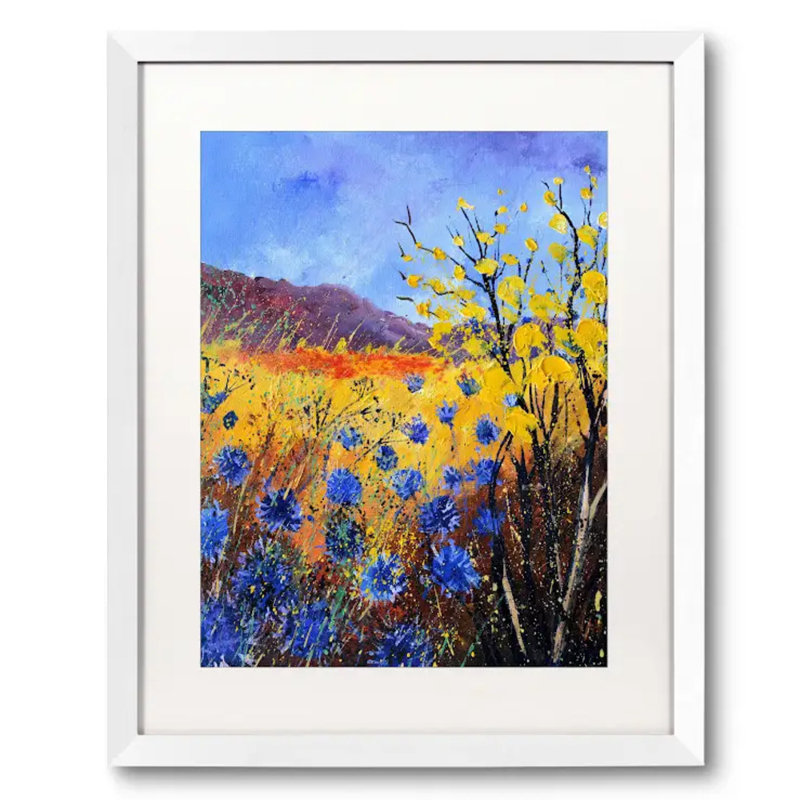 Blue Cornflowers Print by Pol Ledent, White Single Picture Framed Paper, White, 22" H x 18" W