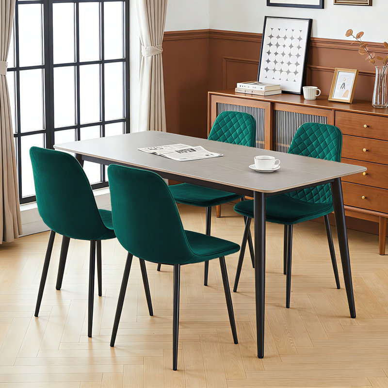 Kaylani Modern Upholstered Dining Chair, Green Velvet, Black