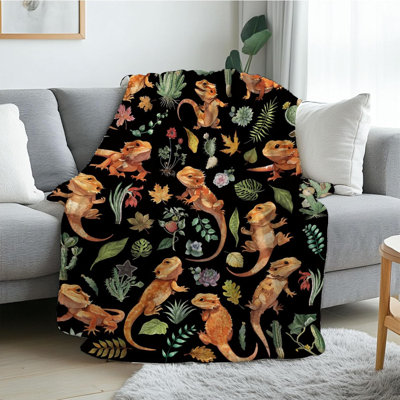 Soft Dragon Blanket for Reptile Lovers, Bearded Reptiles Blanket Gift for Boy Girl, Flannel Bearded Dragon Gifts for Friend, Warm Throw Blanket for Sofa, Birthday Gift for Chritsmas Thanksgiving 60x80