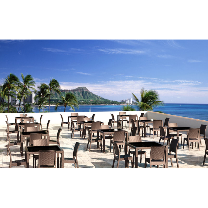 Tomosuke Stacking Patio Dining Side Chair, Brown