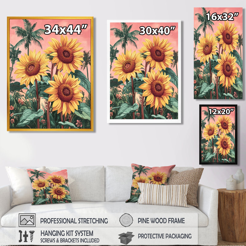 Diyon - Floral Wall Art, H 40 po x l 30 po, Reproduction encadrée d'une seule photo, Doré