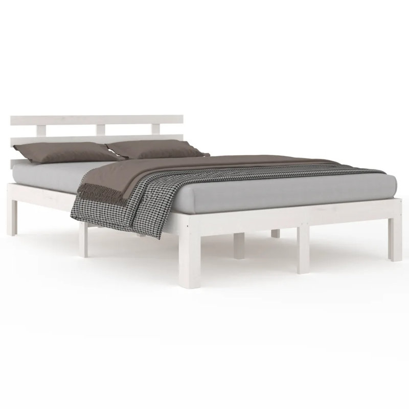 Bed Frame Solid Wood, White, Kingsize (5')