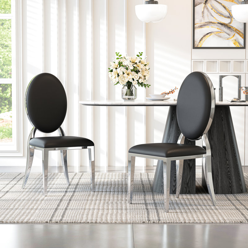 Chaise d'appoint en acier inoxydable Carterville, Noir, Argent