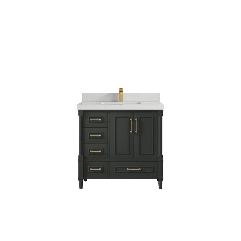 Aberdeen 36'' Single Bathroom Vanity with Top, Carrara Quartz