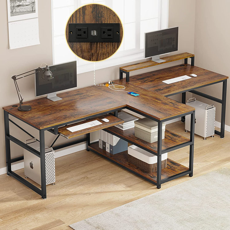 Double Computer Desk, Brown