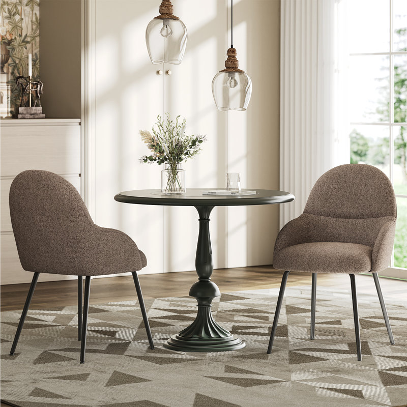 Antin Modern Upholstered Dining Chair with Armrest, Dark Brown Linen