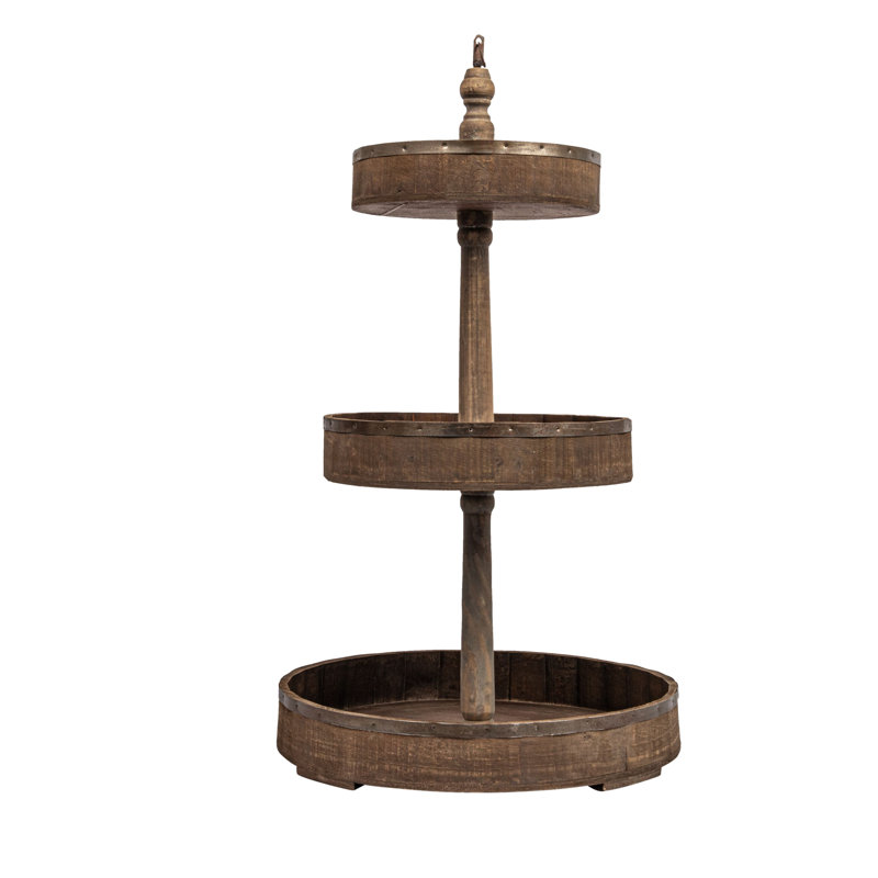 Decorative Wood & Tin 3 Tier Tray, Tin