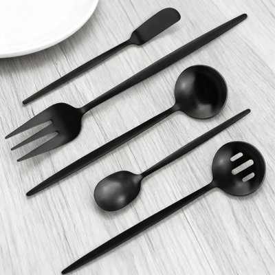 5-Piece Matte Silverware Serving Set, Round Stainless Steel Hostess Utensils With Satin Finish, Dishwasher Safe Flatware For Entertaining