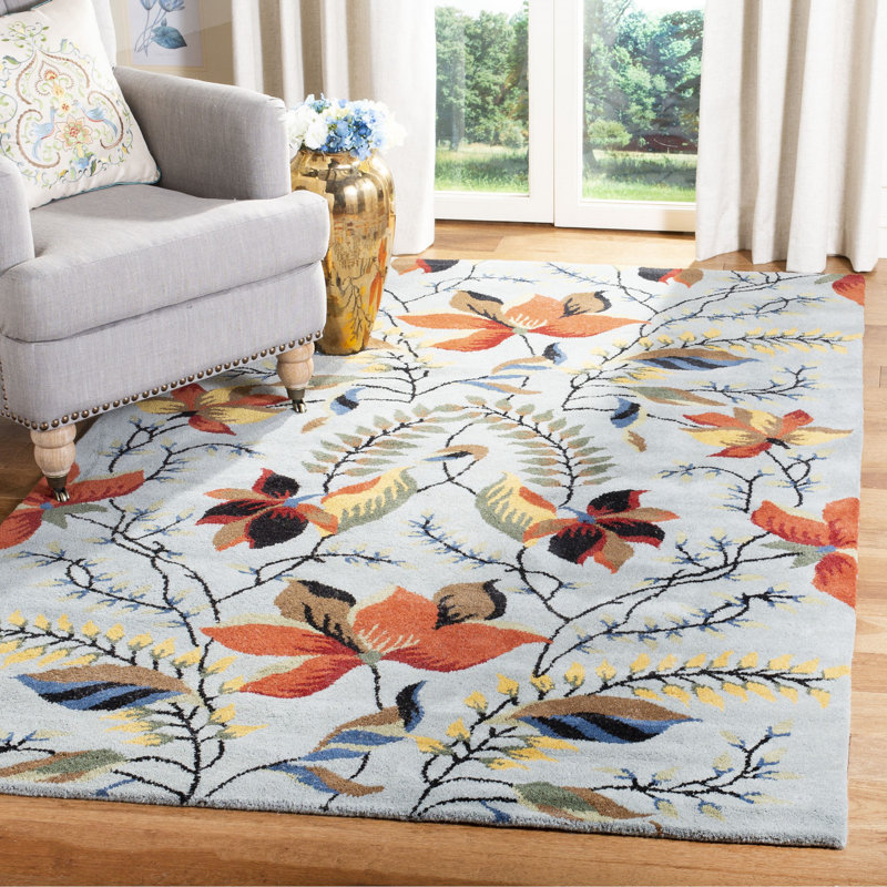 Tapis floral en laine et viscose touffeté à la main Avayah Soho, Rectangle 7 pi 6 po x 9 pi 6 po