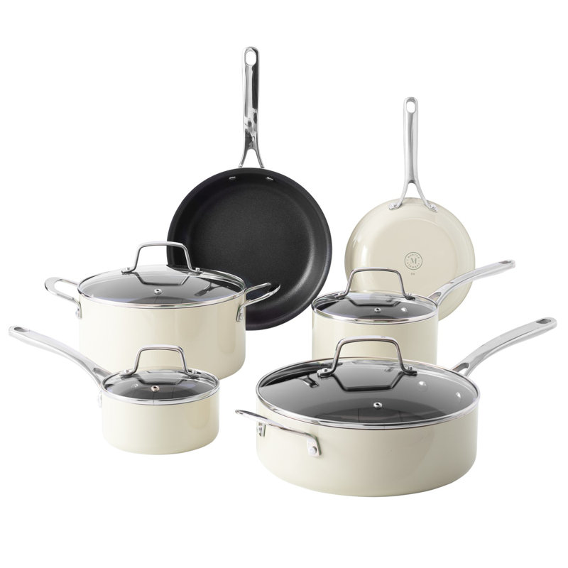 Martha Stewart 10 - Piece  Aluminum Nonstick Cookware Set, Black/Silver
