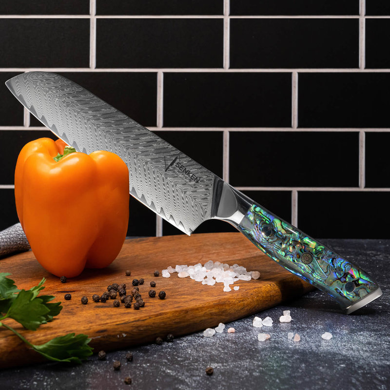 Couteau Santoku japonais en acier Damas 7 "avec poignée en coquille d'ormeau" Umi