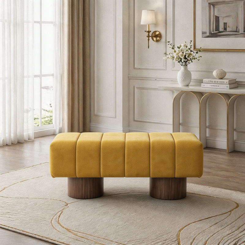 Banc de salle à manger rembourré, Jaune
