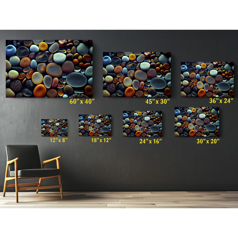 «Colorful Ocean Sea Pebble Texture», impression sur toile, H 40 po x l 60 po x P 1 po