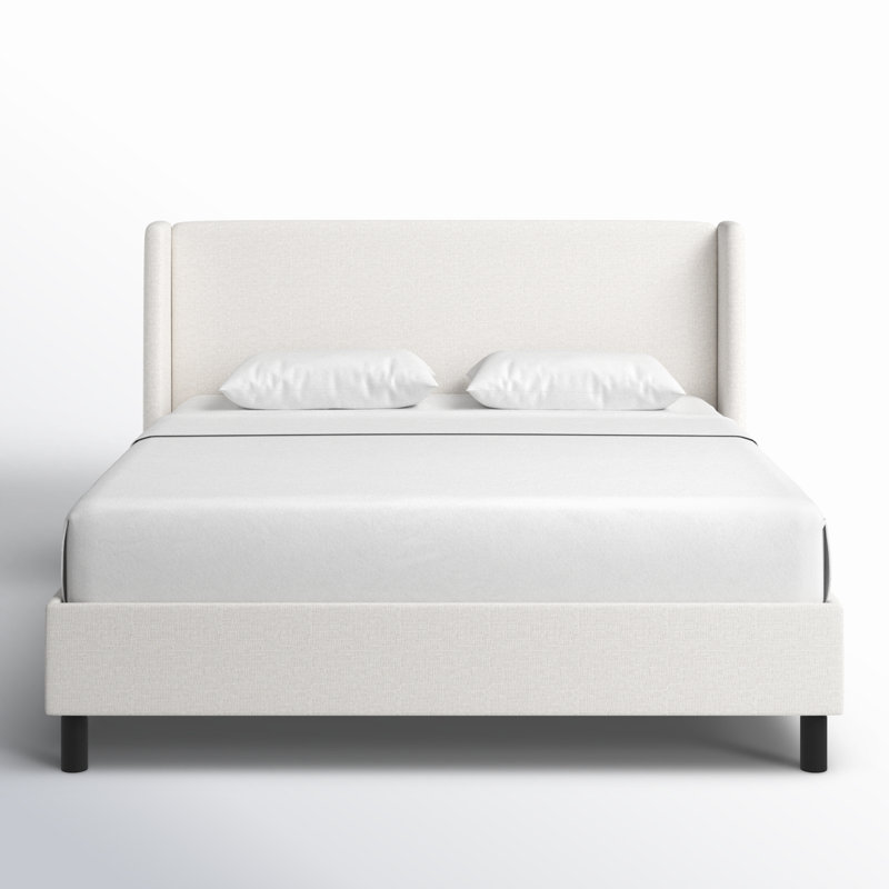Tilly Upholstered Low Profile Platform Bed, California King, Zuma White Textured Linen