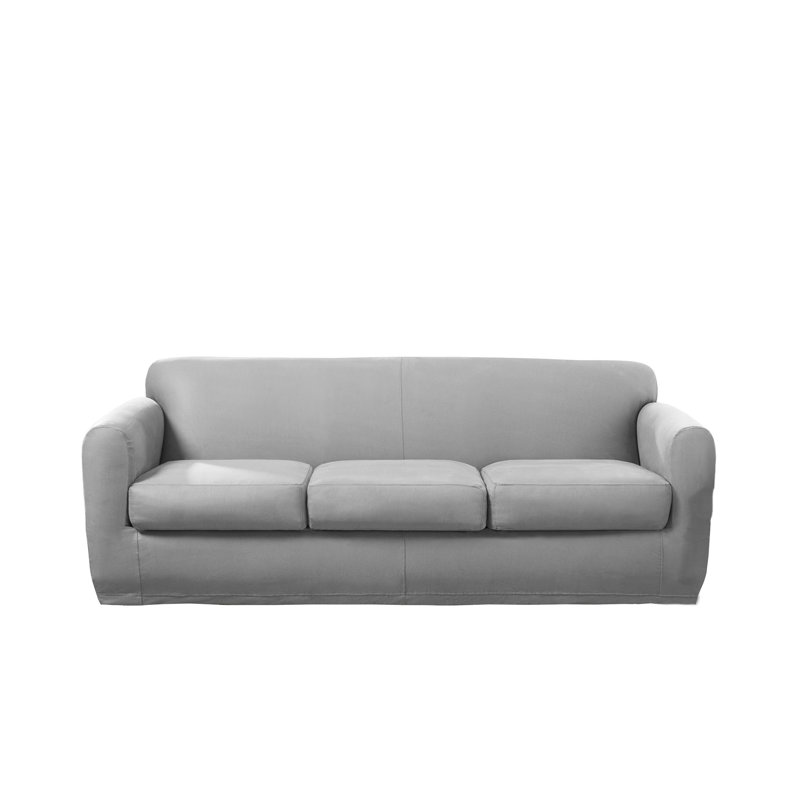 Ultimate Stretch Faux Leather Sofa Slipcover in Light Pebbled Gray