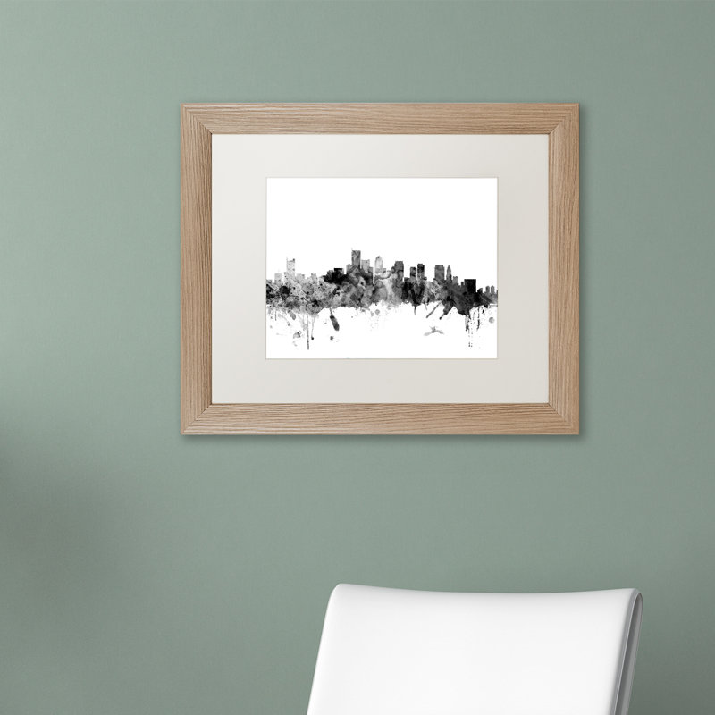« boston ma horizon horizon b&w » par michael tompsett, impression encadrée, H 11 po x l 14 po x P 0,5 po, Blanc, Cadre noir