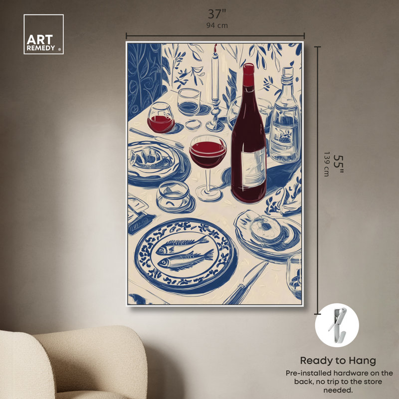 «Dinner I», impression sur toile encadrée par Art Remedy, cadre blanc, 36 x 54, H 55 po x l 37 po, Cadre blanc