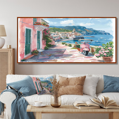 Scooter rose dans un village côtier, Italie I - impression d'art mural Italie