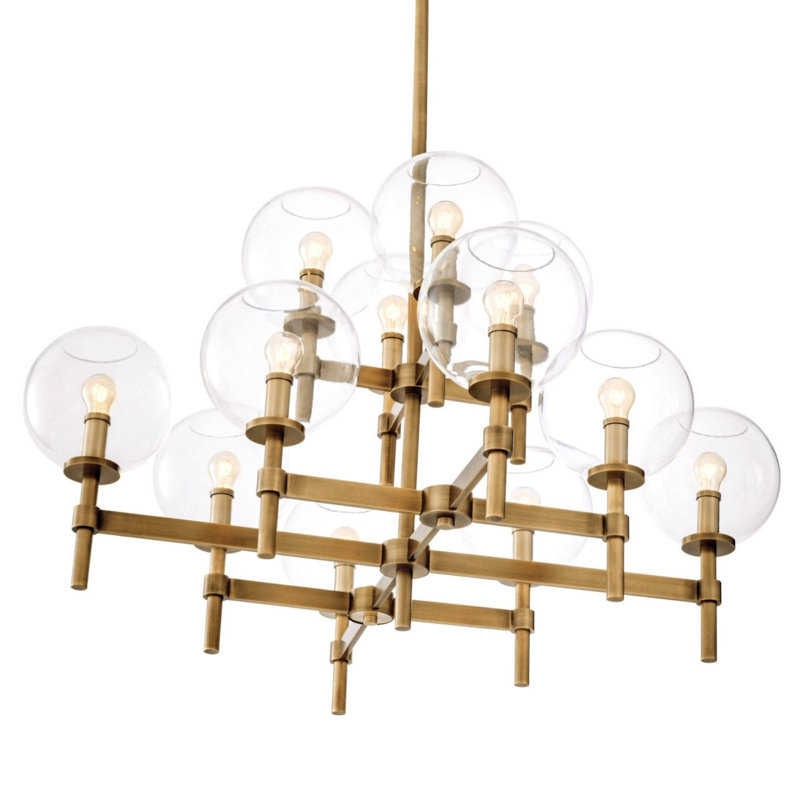 Light Dimmable Globe Jade Chandelier, Antique Bronze, 34" H x 60" W x 60" D, Gray