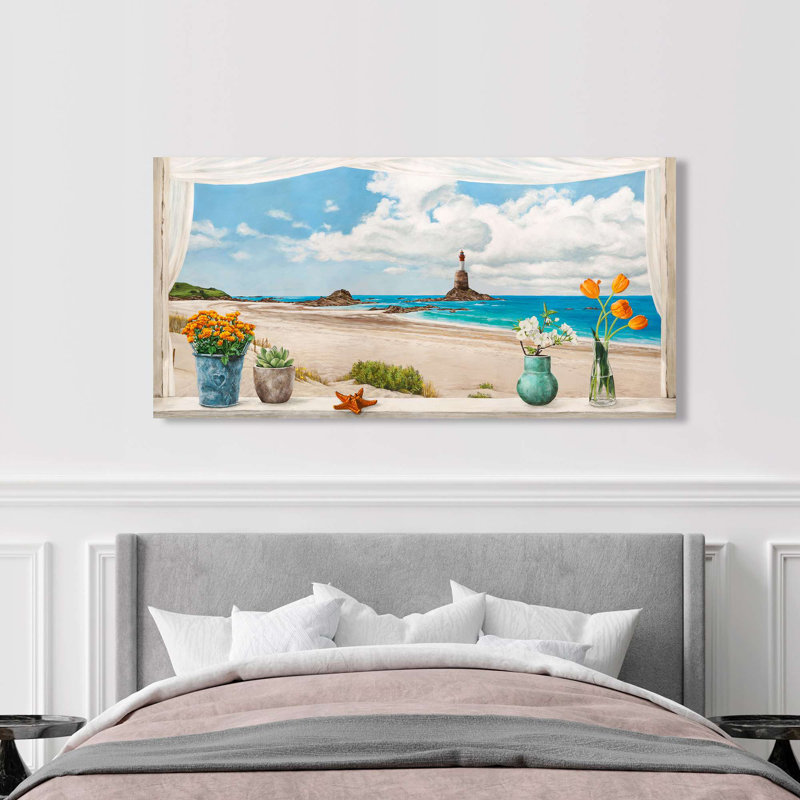 Window with a View to the Shore by Remy Dellal - Wrapped Canvas Art Prints, 50cm H x 100cm W x 4cm D