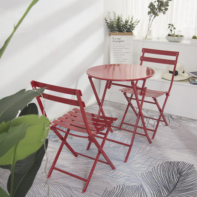 3 Piece Foldable Patio Bistro Set With Round Table And Chairs, Perfect For Outdoor Relaxation And Space Efficiency, Red