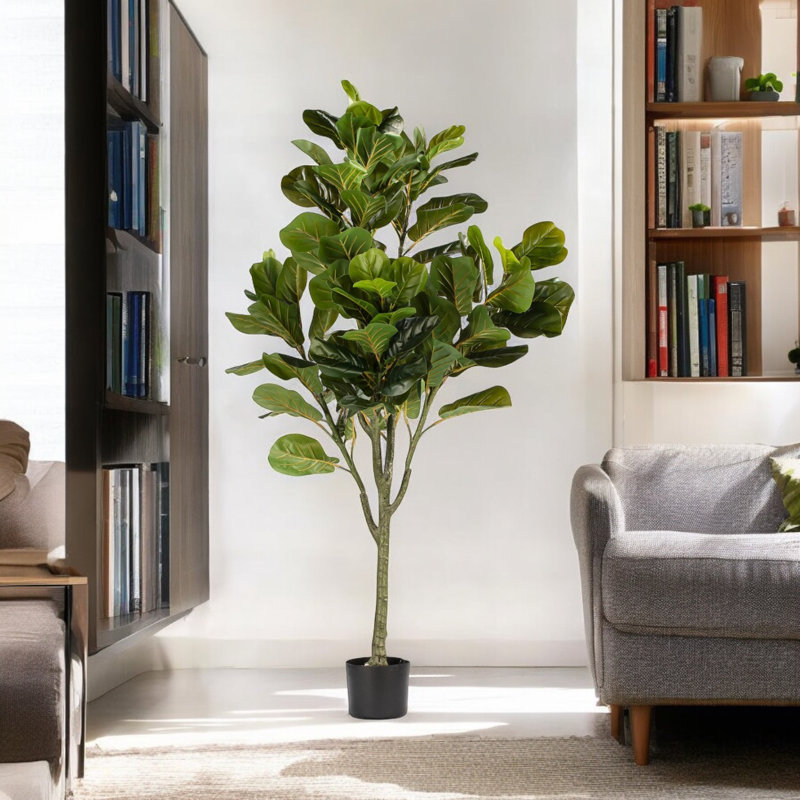 Artificial Fiddle Leaf Fig Tree In Plastic Nursery Pot, 48" H x 24" W x 24" D
