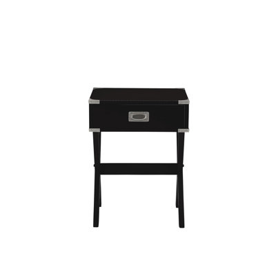 Modern Black Square Accent Table - Functional Drawer And Wooden Base For Living Room Use Stable Construction