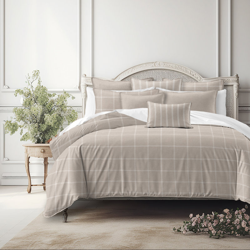 Shay Window Pane Natural Cotton Coverlet Set  8 Piece, California King Coverlet + 7 Additional Pieces