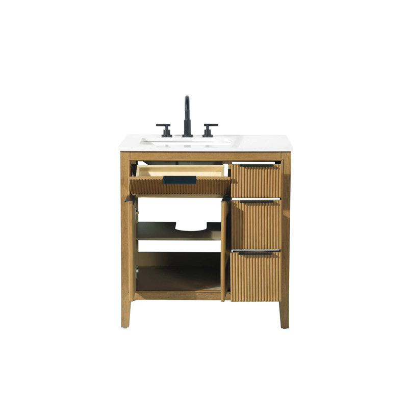 Meuble-lavabo simple 32 po en teck miel, 32", Miel et teck