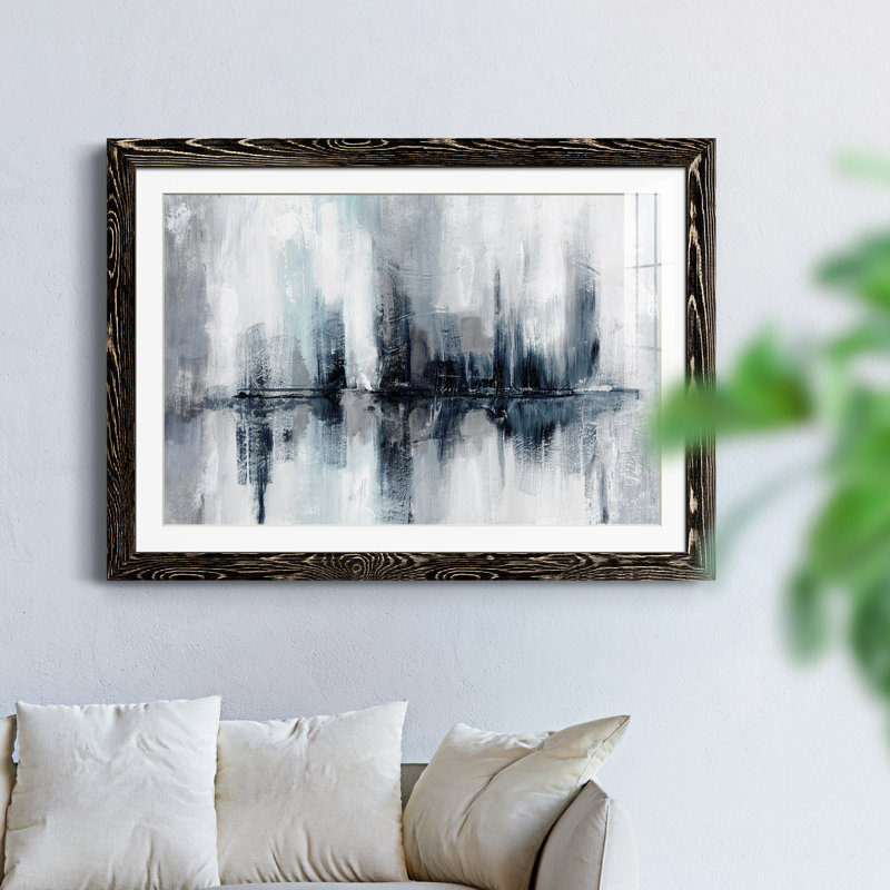 Indigo Harbor Lights - peinture encadrée, Cadre noir, H 37,5 po x l 27,5 po x P 1,5 po