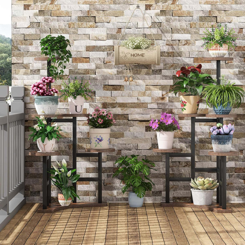 Étagère de coin rustique brune à 6 niveaux de hauteur 43,70 "pour pots multiples pour salon, patio, balcon et jardin