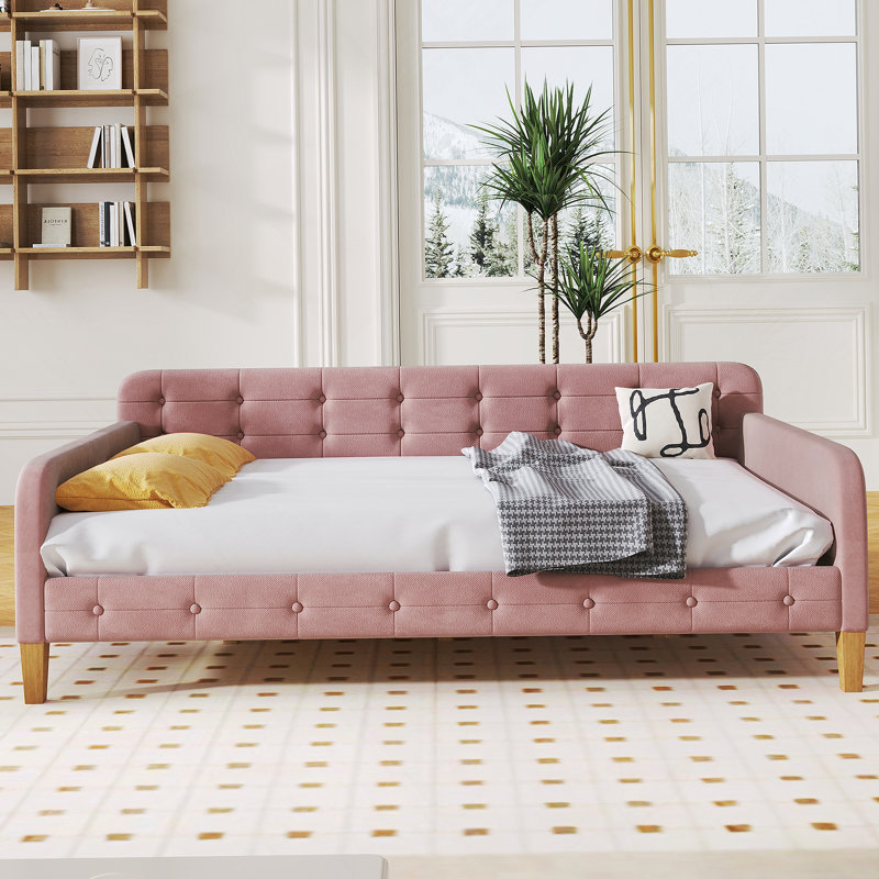 Upholstered Daybed with 4 Support Legs, Full/Double, Pink