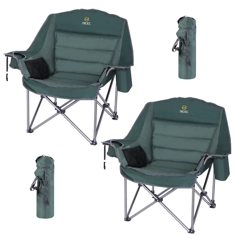 Oversized XL Padded Camping Chair, 400lb Heavy Duty with Cupholder, Cooler & Carry Bag(2 Pack)