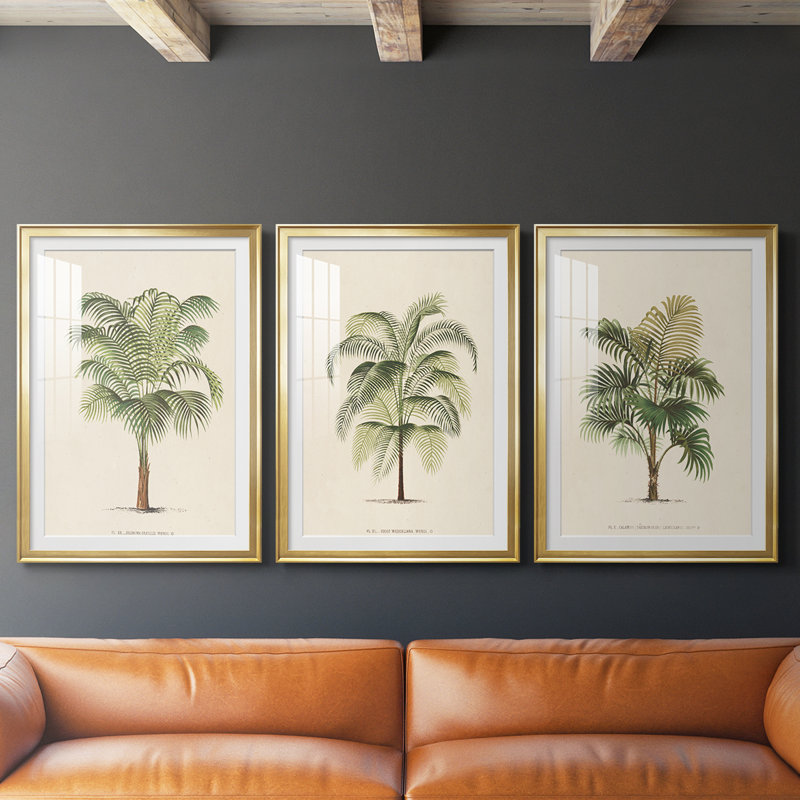 Les Palmiers II - Impression personnalisée de qualité supérieure avec passe-partout - 3 pièces, H 19 po x l 27 po