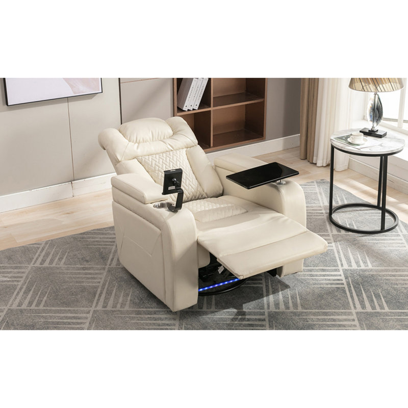 Fauteuil inclinable de 35 po avec accoudoirs individuels et support pour téléphone, Beige