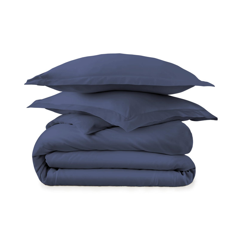 Whisper Organic 100% Organic Cotton Duvet Cover King Size - Naturally Soft Lightweight & Cooling Duvet Cover Set With Decorative Shams - Premium Gots Certified 300 Thread Count Sateen Weave (Twin, Navy)